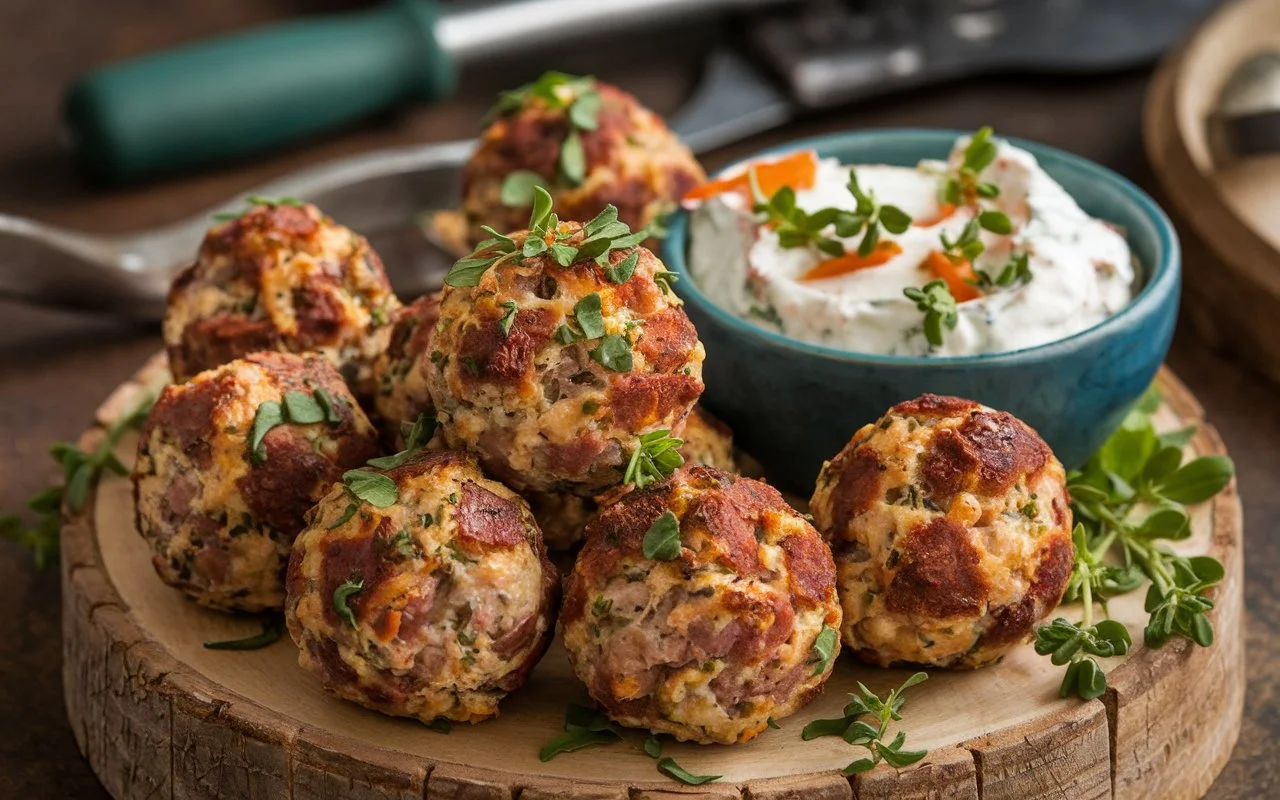 Sausage Balls with Rotel and Cream Cheese